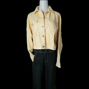 🌟 loose fitting yellow long sleeve denim jacket